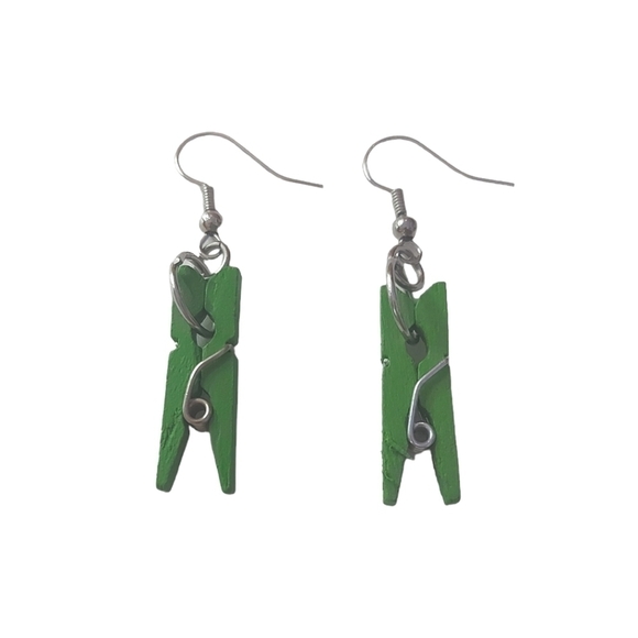 Handcrafted Miniature Clothespin Novelty Earrings - Picture 3 of 3